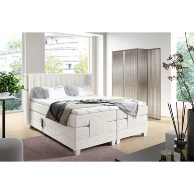 Fun Möbel Boxspringbett MAGNUS in Beige, Liegefläche 120x200 cm – mit Bettkasten, Taschenfederkern
